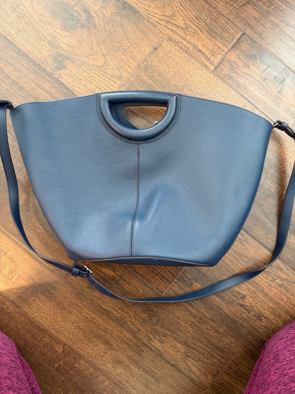 J&M Davidson Navy Leather Shoulder Bag with Top Handle